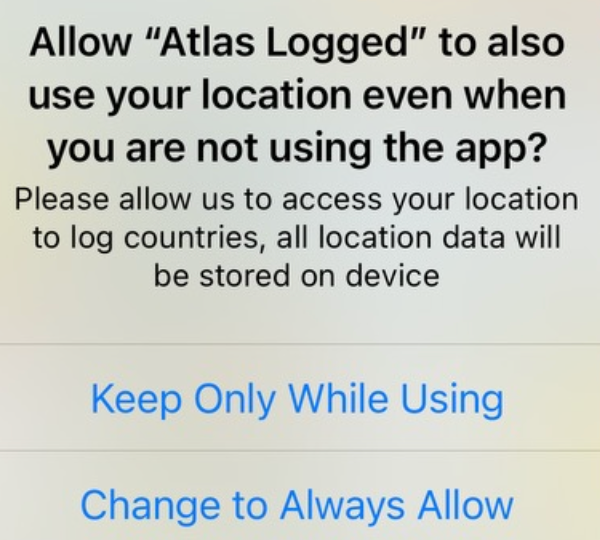 iOS location settings screen